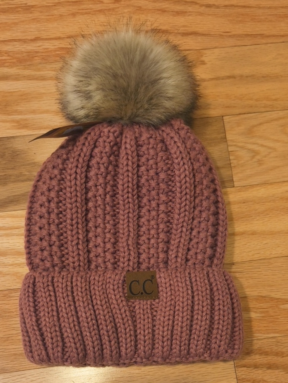 C.C Chunky Knit Pom Beanie Mauve Winter NWT